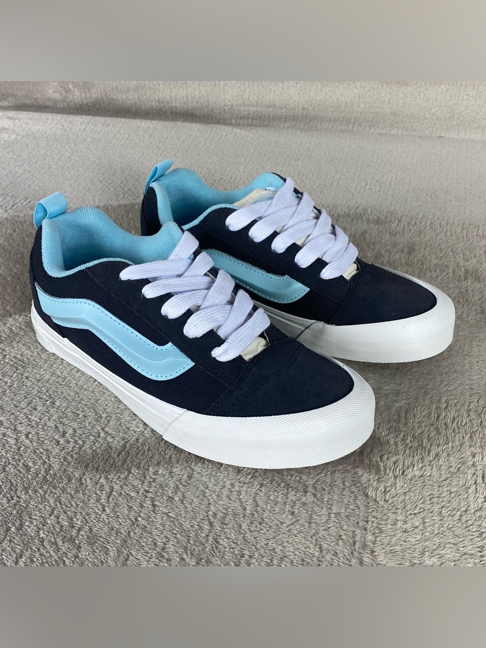 Vans Knu Skool Sneakers Shoes Women Size 6.5 Kids 5 Blue Canvas Skate NEW